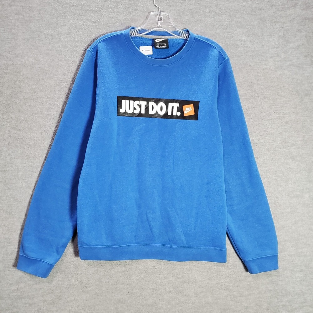 Nike Men Sweatshirt Small Blue Logo Just Do It Box Graphic Long Sleeve Crew Neck
